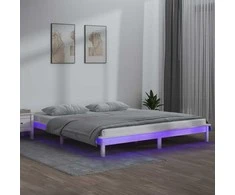 Lova Lovos rėmas su LED, baltos spalvos, 140x200cm, medienos masyvas