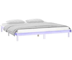 Lova Lovos rėmas su LED, baltos spalvos, 140x200cm, medienos masyvas