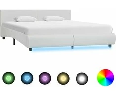 Lova Lovos rėmas su LED, baltos spalvos, 160x200cm, dirbtinė oda