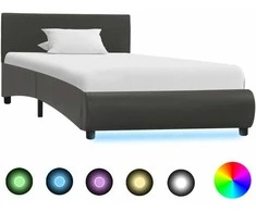 Lova Lovos rėmas su LED, pilkos spalvos, 90x200cm, dirbtinė oda