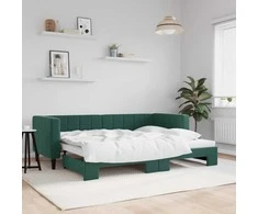Lova su ištraukiama dalimi, tamsiai žalia, 80x200cm, aksomas