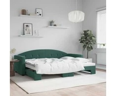 Lova su ištraukiama dalimi, tamsiai žalia, 80x200cm, aksomas