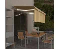 Markizė su uždanga/LED/vėjo jutikliu, geltona/balta, 3,5x2,5m