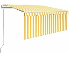 Markizė su uždanga/LED/vėjo jutikliu, geltona/balta, 3,5x2,5m