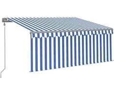 Markizė su uždanga/LED/vėjo jutikliu, mėlyna/balta, 3x2,5m