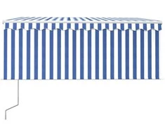 Markizė su uždanga/LED/vėjo jutikliu, mėlyna/balta, 3x2,5m