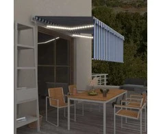 Markizė su uždanga/LED/vėjo jutikliu, mėlyna/balta, 3x2,5m