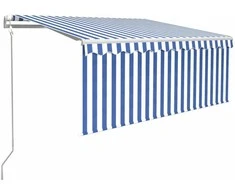 Markizė su uždanga/LED/vėjo jutikliu, mėlyna/balta, 3x2,5m