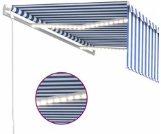 Markizė su uždanga/LED/vėjo jutikliu, mėlyna/balta, 4x3m