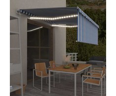 Markizė su uždanga/LED/vėjo jutikliu, mėlyna/balta, 4x3m