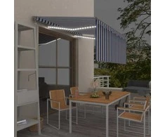 Markizė su uždanga/LED/vėjo jutikliu, mėlyna/balta, 3x2,5m