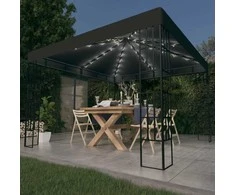 Pavėsinė su lemputėmis LED, antracito, 3x3 m