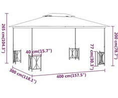 Pavėsinė su šoninėmis sienomis ir stogu, taupe spalvos, 3x4m