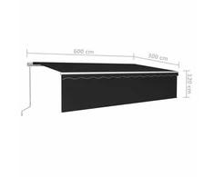 Rankiniu būdu ištraukiama markizė su uždanga, antracito, 6x3m