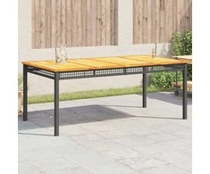 Sodo stalas, juodas, 180x90x75cm, poliratanas/akacijos mediena
