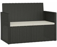 Sodo suoliukas su pagalvėlėmis, juodas, 105cm, poliratanas