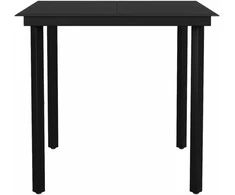 Sodo valgomojo stalas, juodas, 80x80x74cm, plienas ir stiklas