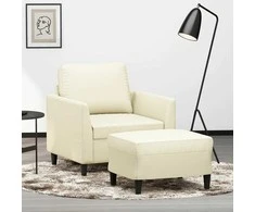 Sofa Krėslas su pakoja, kreminės spalvos, 60cm, dirbtinė oda