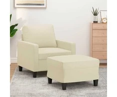 Sofa Krėslas su pakoja, kreminės spalvos, 60cm, dirbtinė oda