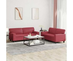 Sofa Sofos komplektas, 2 dalių, raudonojo vyno spalvos, dirbtinė oda