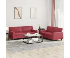 Sofa Sofos komplektas, 2 dalių, raudonojo vyno spalvos, dirbtinė oda