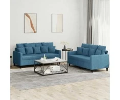 Sofa Sofos komplektas su pagalvėlėmis, 2 dalių, mėlynas, aksomas