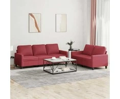 Sofa Sofos komplektas su pagalvėlėmis, 2 dalių, vyno, dirbtinė oda
