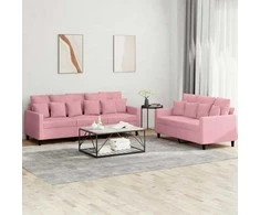 Sofa Sofos komplektas su pagalvėlėmis, 2 dalių, rožinis, aksomas