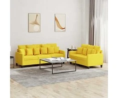 Sofa Sofos komplektas su pagalvėlėmis, 2 dalių, geltonas, audinys
