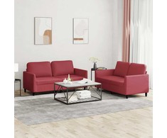 Sofa Sofos komplektas su pagalvėlėmis, 2 dalių, vyno, dirbtinė oda