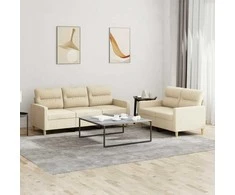 Sofa Sofos komplektas su pagalvėlėmis, 2 dalių, kreminis, audinys