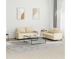 Sofa Sofos komplektas su pagalvėlėmis, 2 dalių, kreminis, audinys