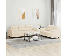 Sofa Sofos komplektas su pagalvėlėmis, 2 dalių, smėlio, audinys