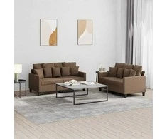 Sofa Sofos komplektas su pagalvėlėmis, 2 dalių, rudas, audinys