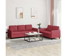Sofa Sofos komplektas su pagalvėlėmis, 2 dalių, vyno, dirbtinė oda
