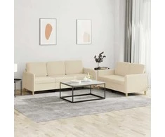 Sofa Sofos komplektas su pagalvėlėmis, 2 dalių, kreminis, audinys