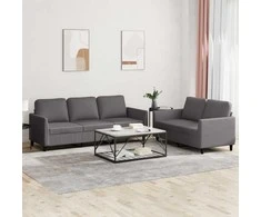 Sofa Sofos komplektas su pagalvėlėmis, 2 dalių, pilkas, dirbtinė oda