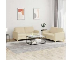 Sofa Sofos komplektas su pagalvėlėmis, 2 dalių, kreminis, audinys