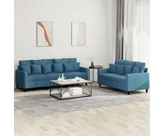 Sofa Sofos komplektas su pagalvėlėmis, 2 dalių, mėlynas, aksomas