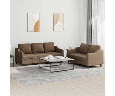 Sofa Sofos komplektas su pagalvėlėmis, 2 dalių, rudas, audinys