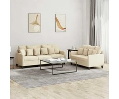 Sofa Sofos komplektas su pagalvėlėmis, 2 dalių, kreminis, audinys