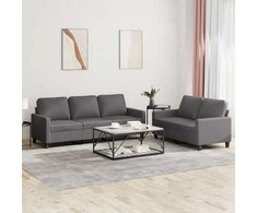 Sofa Sofos komplektas su pagalvėlėmis, 2 dalių, pilkas, dirbtinė oda