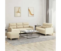 Sofa Sofos komplektas su pagalvėlėmis, 3 dalių, kreminis, audinys