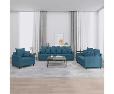Sofa Sofos komplektas su pagalvėlėmis, 3 dalių, mėlynas, aksomas