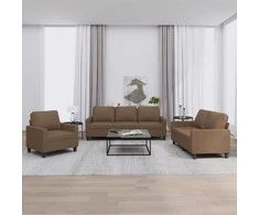 Sofa Sofos komplektas su pagalvėlėmis, 3 dalių, rudas, audinys