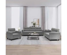 Sofa Sofos komplektas su pagalvėlėmis, 3 dalių, pilkas, audinys