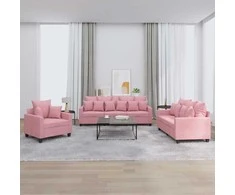 Sofa Sofos komplektas su pagalvėlėmis, 3 dalių, rožinis, aksomas