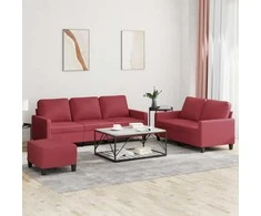 Sofa Sofos komplektas su pagalvėlėmis, 3 dalių, vyno, dirbtinė oda