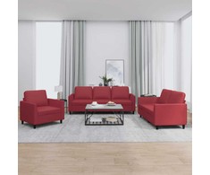 Sofa Sofos komplektas su pagalvėlėmis, 3 dalių, vyno, dirbtinė oda