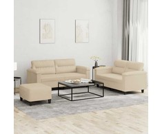 Sofa Sofos komplektas su pagalvėlėmis, 3 dalių, kreminis, audinys